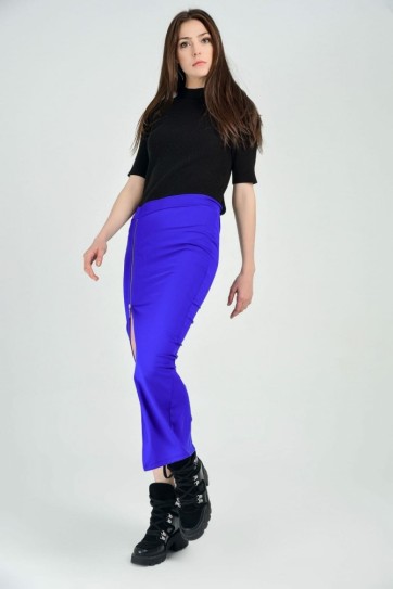 Önü Yırtmaclı Metal Fermuarlı Dalgıç Etek | Etk13348