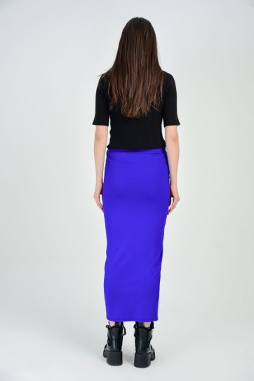 Önü Yırtmaclı Metal Fermuarlı Dalgıç Etek | Etk13348