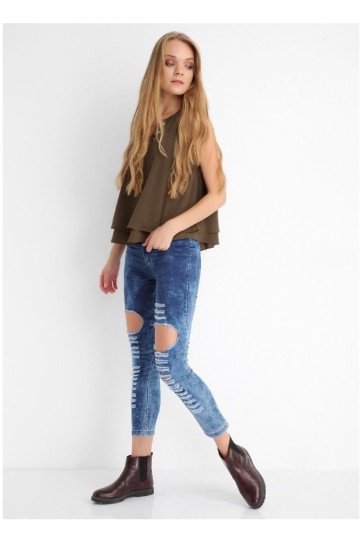 Fermuarlı Düğmeli Arkası Cepli Kot Pantolon