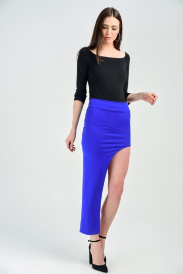 Yani Metal Fermuarli Asimetrik Dalgic Etek | Etk13302