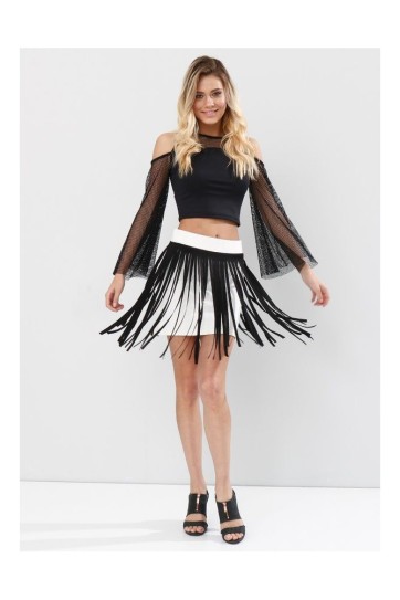 Kisa Deri Püsküllü Celik Etek | Etk14332