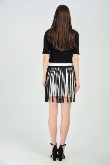 Kisa Deri Püsküllü Celik Etek | Etk14332