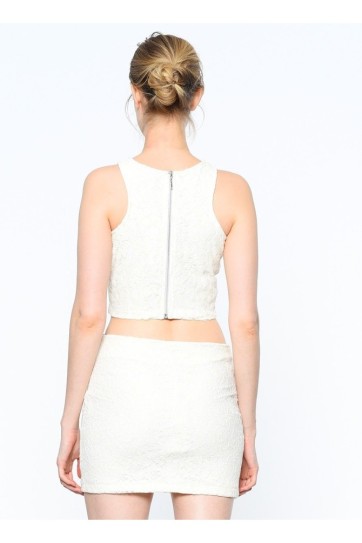 Havuz Yaka Kolsuz Sırtı Fermuarlı Dantel Bluz