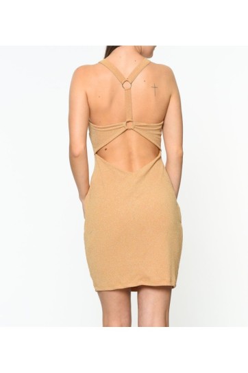 Askılı Halka Aksesuarlı Simli Kısa Abiye Elbise