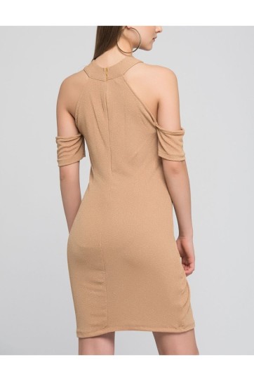 Mini Kollu Önü Halkali Simli Elbise | Elb14688