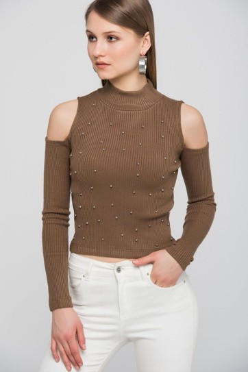 Omuz Basları Acık Balıkcı Yaka Bluz | Blz14344