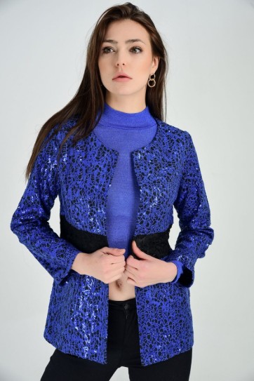 Beli Dantel Garnili İci Astarli File Payetli Ceket