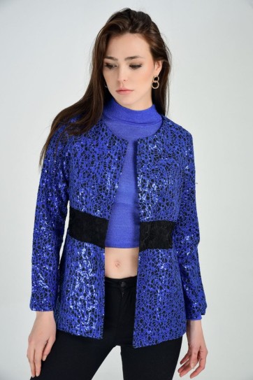 Beli Dantel Garnili İci Astarli File Payetli Ceket