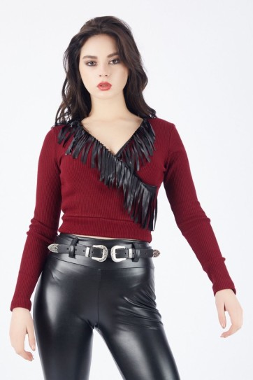 Uzun Kollu Kurvaze Yakalı 2X2 Rıbana Bluz | Blz31022