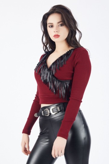 Uzun Kollu Kurvaze Yakalı 2X2 Rıbana Bluz | Blz31022