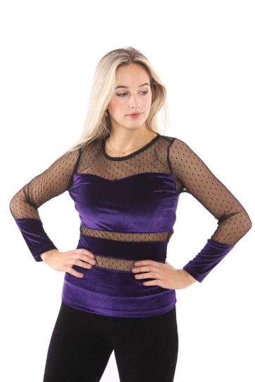 Tül Detaylı Kadife Bluz Bluz | Blz31074