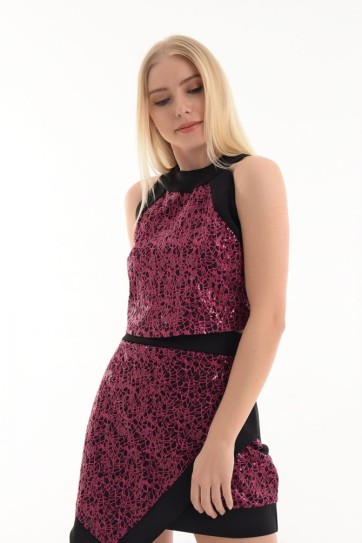 Büstiyer  Bluz - Havuz Yaka Lame Payet Kumas Bluz