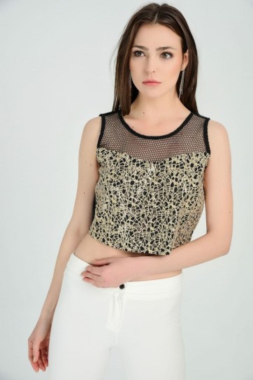 Arka Fermuarlı Payet Kısa Bluz