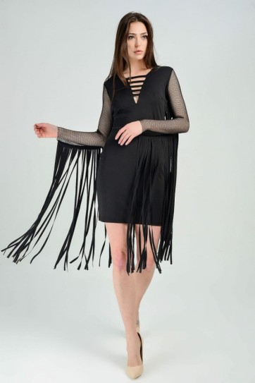 Ön Arka Lazer Kesim Kol Ve Arka Püsküllü Dalgıc Abiye Elbise | Elb31368