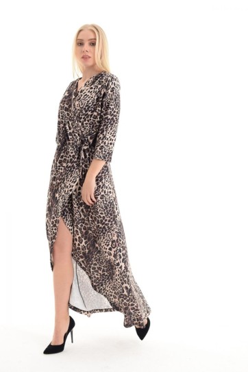 Elbise - Kruvaze Yaka Beli Lastikli Elbise