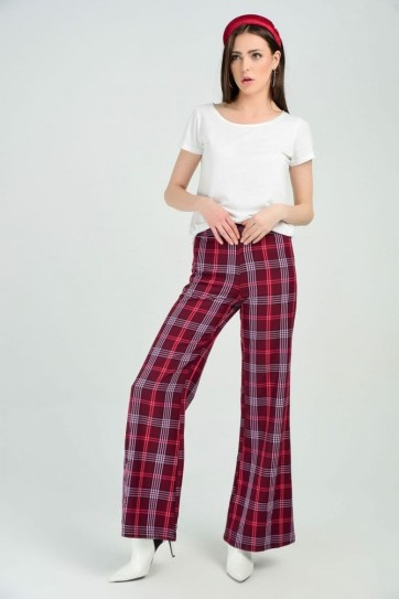 Yandan Fermuarlı Ekose Pantolon | Pnt31718