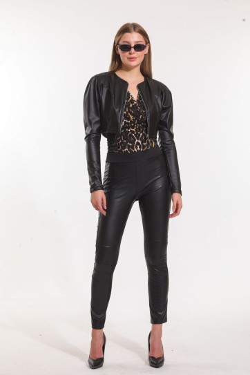 Süs Dikiş Detaylı Deri Tayt | Tyt31139