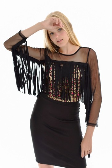 Ön Ve Arka Roba Kollar File Ve Püskül Bluz | Blz31314