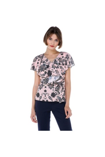 Kolları Volanlı Kruvaze Desenli Bluz Blz32057