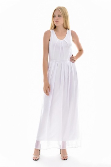 Astarlı Pileli Şifon Uzun Elbise