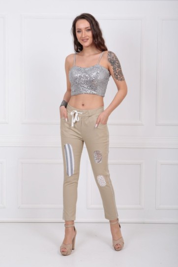 Bağcıklı Yanı Payet Ve Yamalı Pantolon Pnt32061