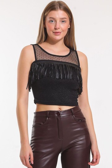 Kısa Kollu Kolları Ve Onu Tul Garnılı Puskullu Bluz | Blz31220