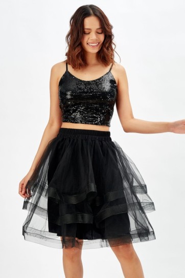 Valonlu Kat Kat Abiye Etek