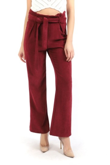 Beli Kuşaklı Fitilli Kadife Pantolon | PNT32445