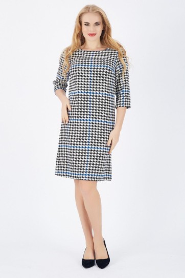 Uzun Kollu Ekose Elbise | Elb32153