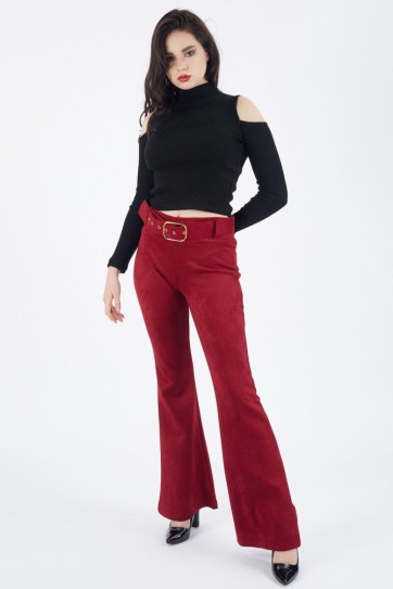 Beli Kumaş Kaplama Kemerli İspanyol Paça Süet | Pnt32574