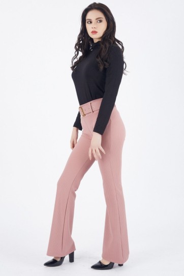 Kemerli Likralı Fitilli Kadife Pantolon