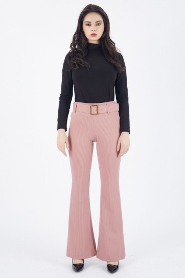 Kemerli Likralı Fitilli Kadife Pantolon