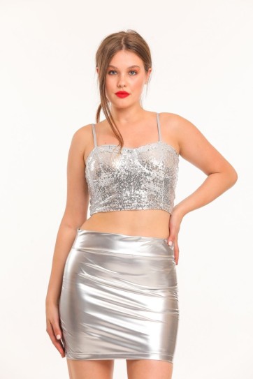 Yüksek Kemerli Rugan Mini Etek