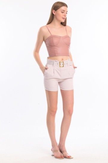 Kemerli Çizgili Kadın Şort