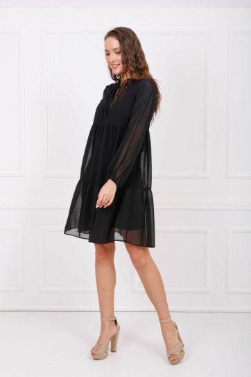 Boyundan Bağlamalı Uzun Kol Şifon İçi Astarlı Elbise Elb32766