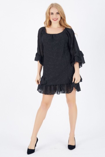 Etek Ucu 2 Kat Kollar 2 Kat Astarli Şifon Elbise