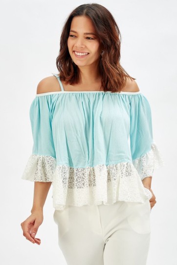 Fırfırlı Kollu Askılı Şile Bezi Abiye Bluz