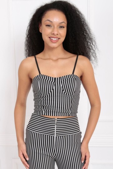 Siyah Beyaz Arkası Fermuarlı Askılı Ottoman Bustiyer