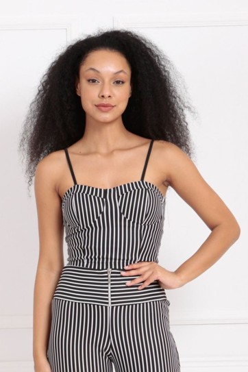 Siyah Beyaz Arkası Fermuarlı Askılı Ottoman Bustiyer