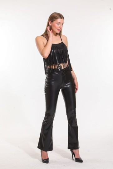 Kadifeli İspanyolpaça Deri Pantolon PNT33341