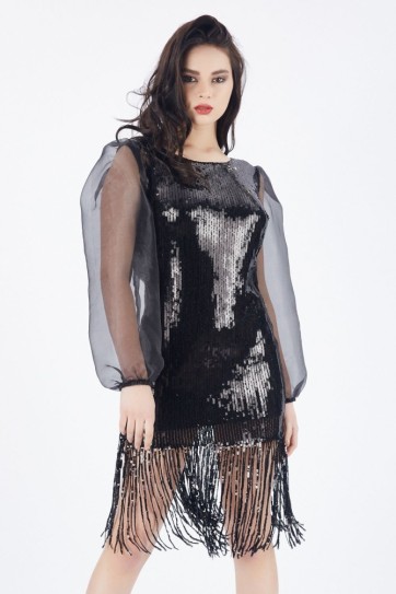 Kolları Organze  Payetli Abiye Elbise