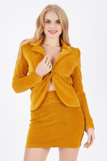 Önü Tek Düğmeli Fitilli Kadife Ceket | Ckt32307