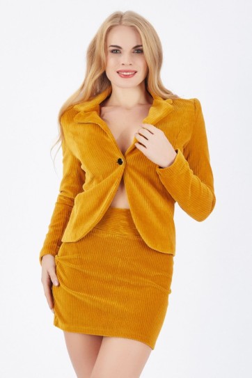 Önü Tek Düğmeli Fitilli Kadife Ceket | Ckt32307