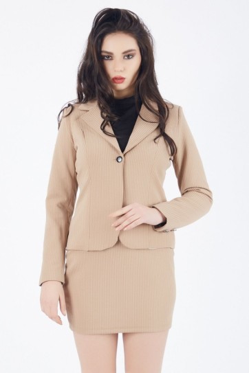 Çift Düğmeli Likralı Fitilli Ceket