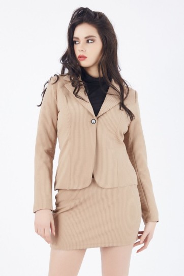 Çift Düğmeli Likralı Fitilli Ceket