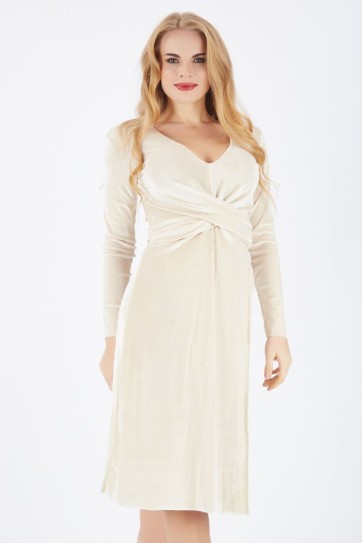 Ön Kruvaze U.Kol Kadife Elbise | Elb32410