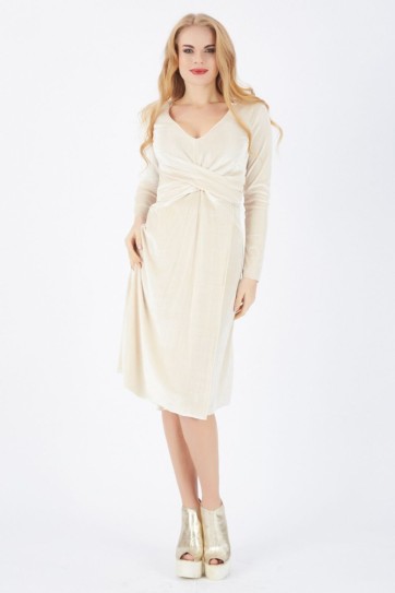 Ön Kruvaze U.Kol Kadife Elbise | Elb32410