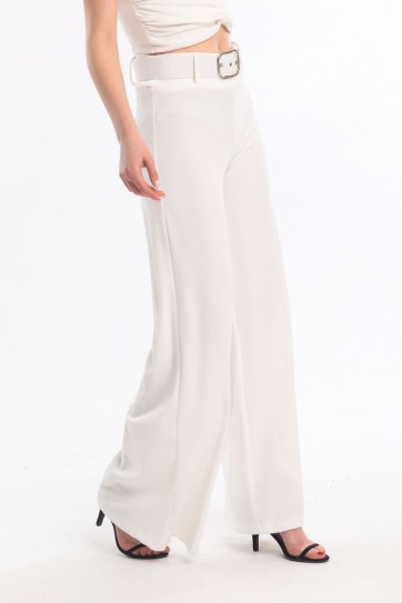 Yanları Kumaş Kaplama Kemerli İspanyol Paça Scuba Krep Pantolon | Pnt33393