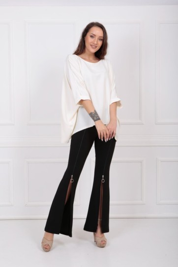 Kemerli Önden Fermuarlı Scuba Krep Pantolon PNT33379