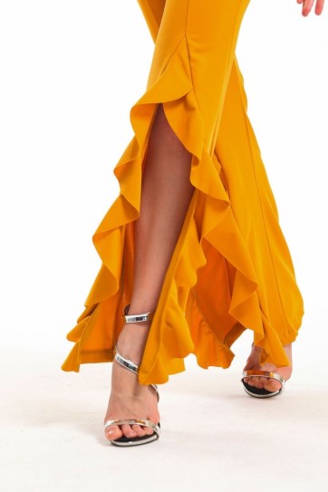 Kemerli Yandan Volanlu Scuba Krep Pantolon_Pnt33381